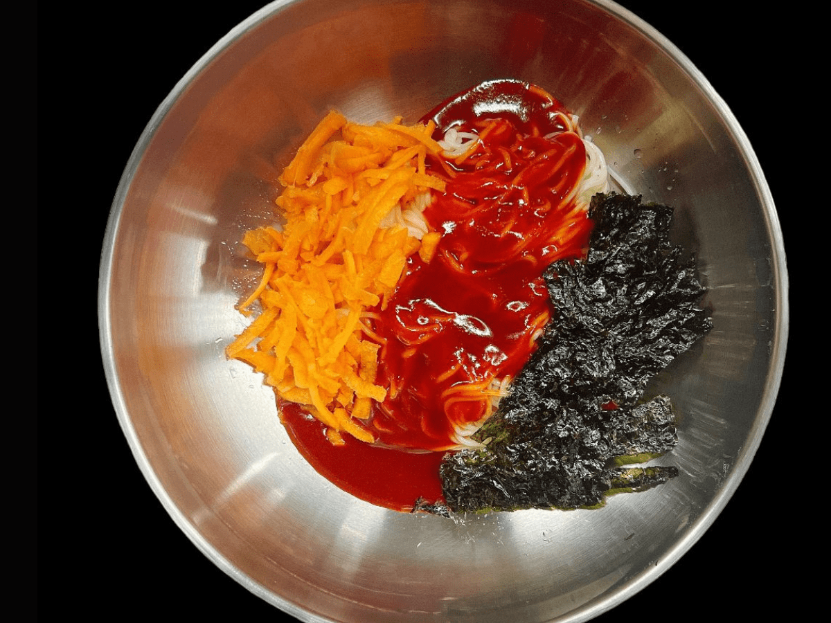 Bibim guksu, a cold noodle dish, available in Meokja by Jungga.