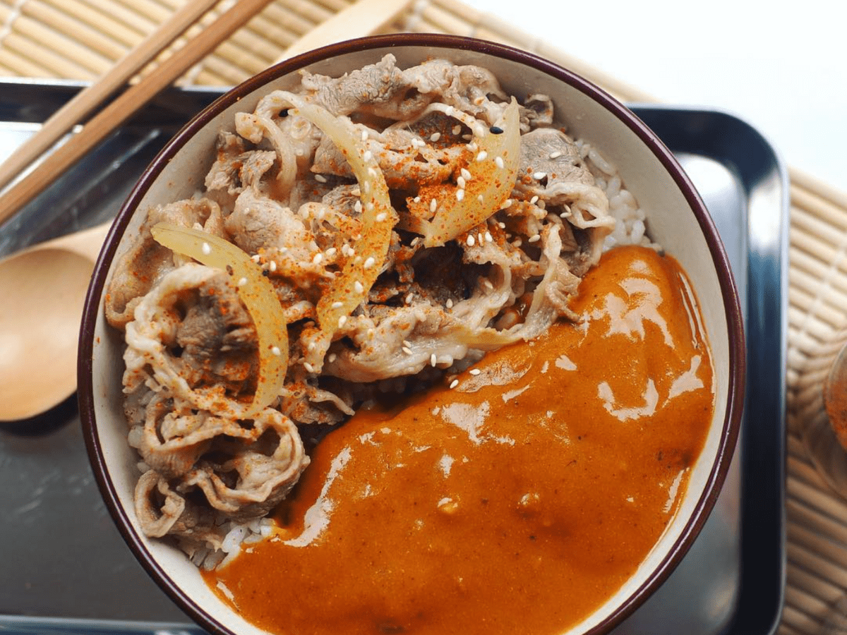 Gyu-don with curry sauce.