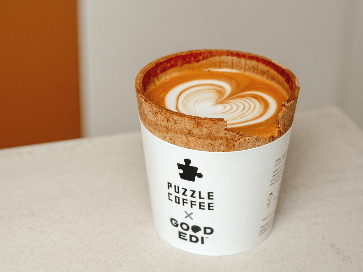 Puzzle Coffee’s edible cup.