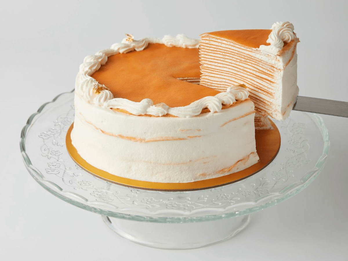 Thai tea crepe cake.