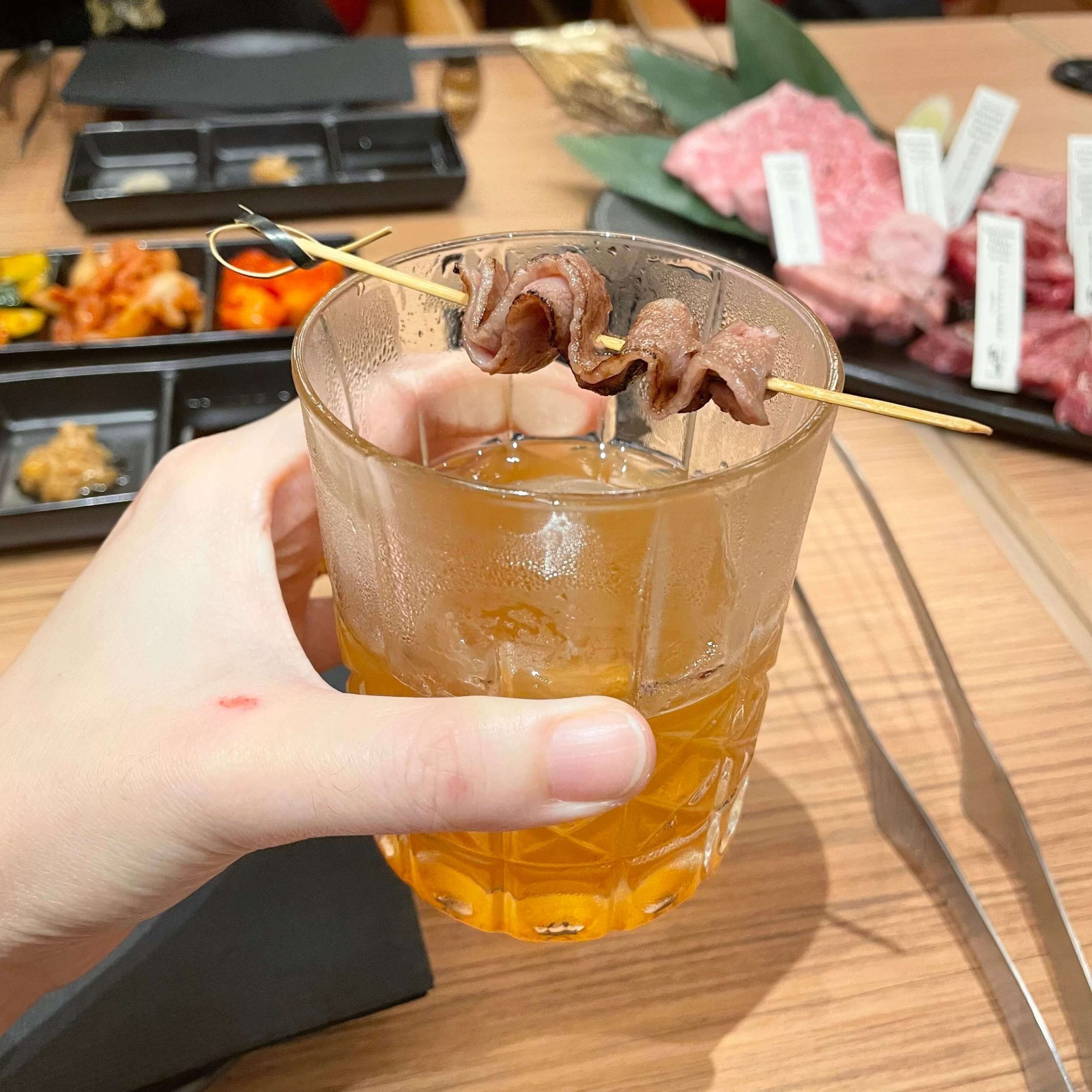 wa-en wagyu yakiniku_hungrygowhere_miyazaki a5 wagyu fat washed old fashioned