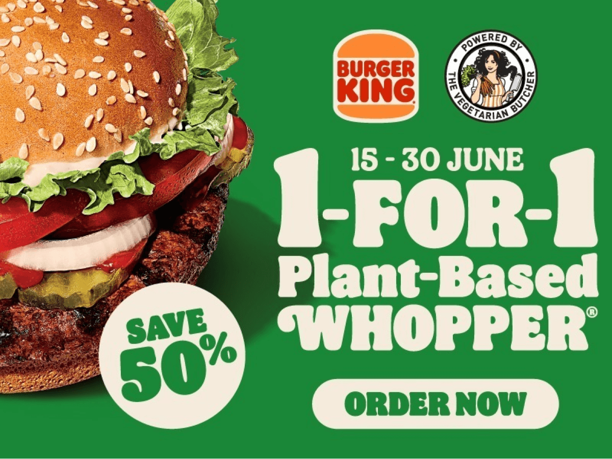Get 1-for-1 promo on Burger King’s plant-based Whopper burgers — only on GrabFood