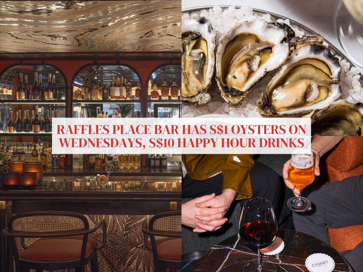 S$1 oysters and S$10 Happy Hour drinks at QT Singapore’s Cygnet bar & grill