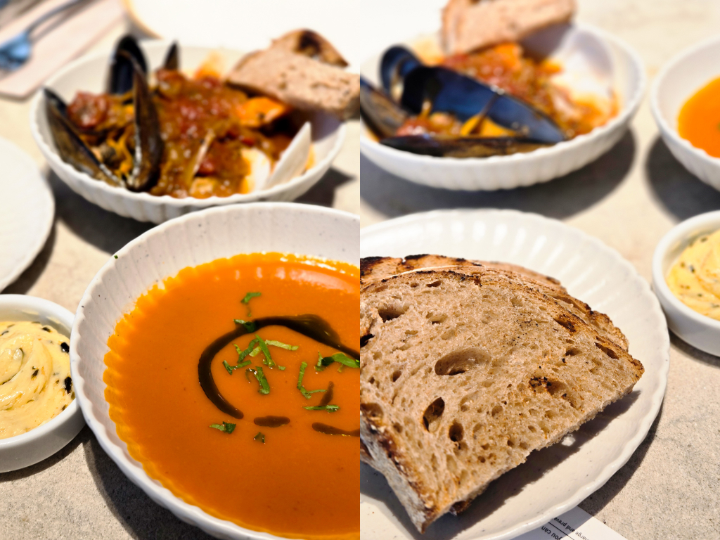 From left: Bedrock smoked tomato soup, toasted sourdough with kombu butter. Photos: Zawani Abdul Ghani/HungryGoWhere bedrock origin