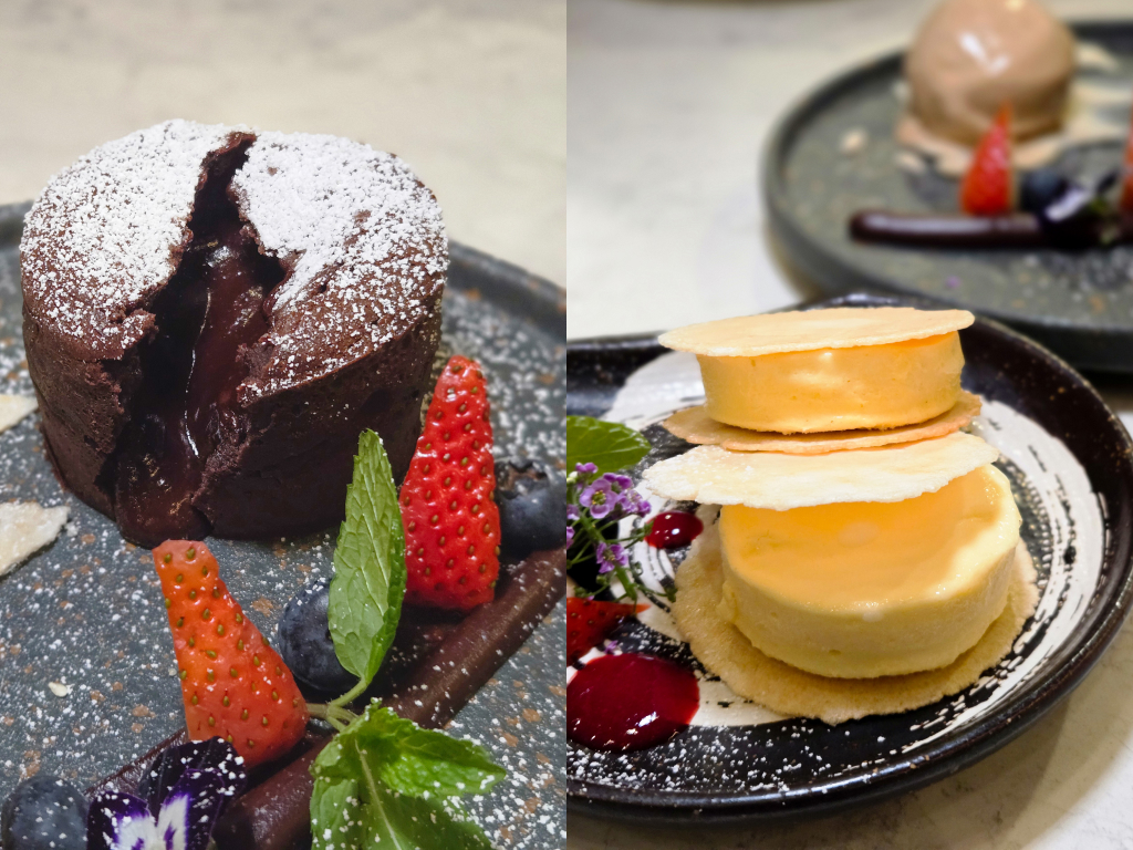 From left — spiced Valrhona lava cake and the ice cream sandwich. Photo: Zawani Abdul Ghani/HungryGoWhere Coriander Leaf Craig Road