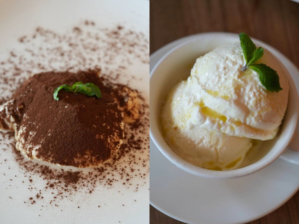 Housemade tiramisu (left) and vanilla ice cream (right). Photos: Roma Chonkar/HungryGoWhere Pizza Studio Tamaki