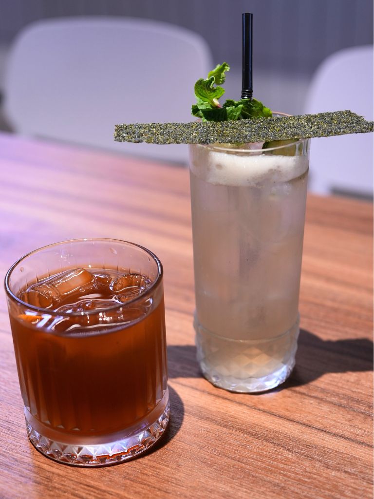 From left: Good ol’ fashioned Fairprice cocktail and a Sembawang shipyard fizz cocktail. Photo: Angeline Ang/HungryGoWhere fairprice finest sembawang