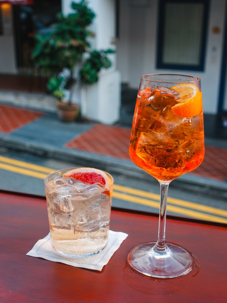 The paloma (left) and the CSL spritz (right). Photo: Sarah Chua/HungryGoWhere Club Street Laundry Modern Australian Eatery