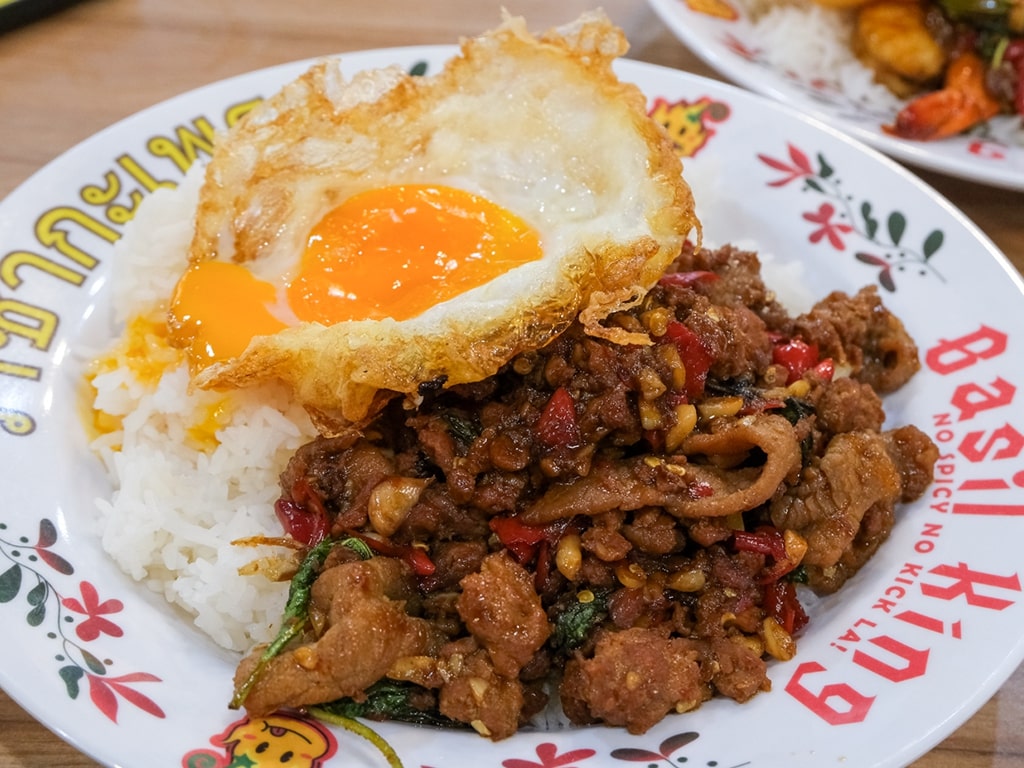 Beef basil rice with minced chicken add-on. Photo: Gary Lim/HungryGoWhere Basil King Singapore