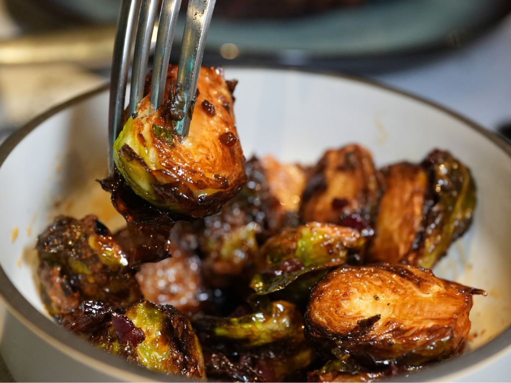 Sweet-savoury maple-glazed brussel sprouts with guanciale. Photo: Angeline Ang/HungryGoWhere the butcher's table