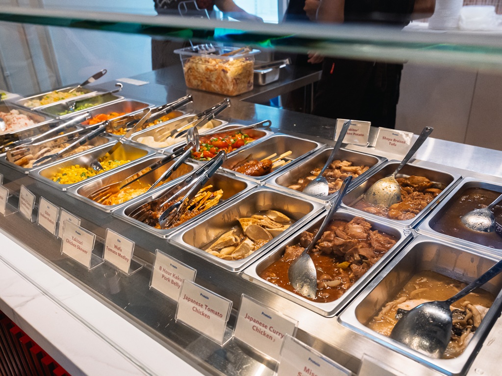 The selection of proteins, sides and bases at Peko Peko. Photo: Abdul Rahim Anwar/HungryGoWhere peko peko