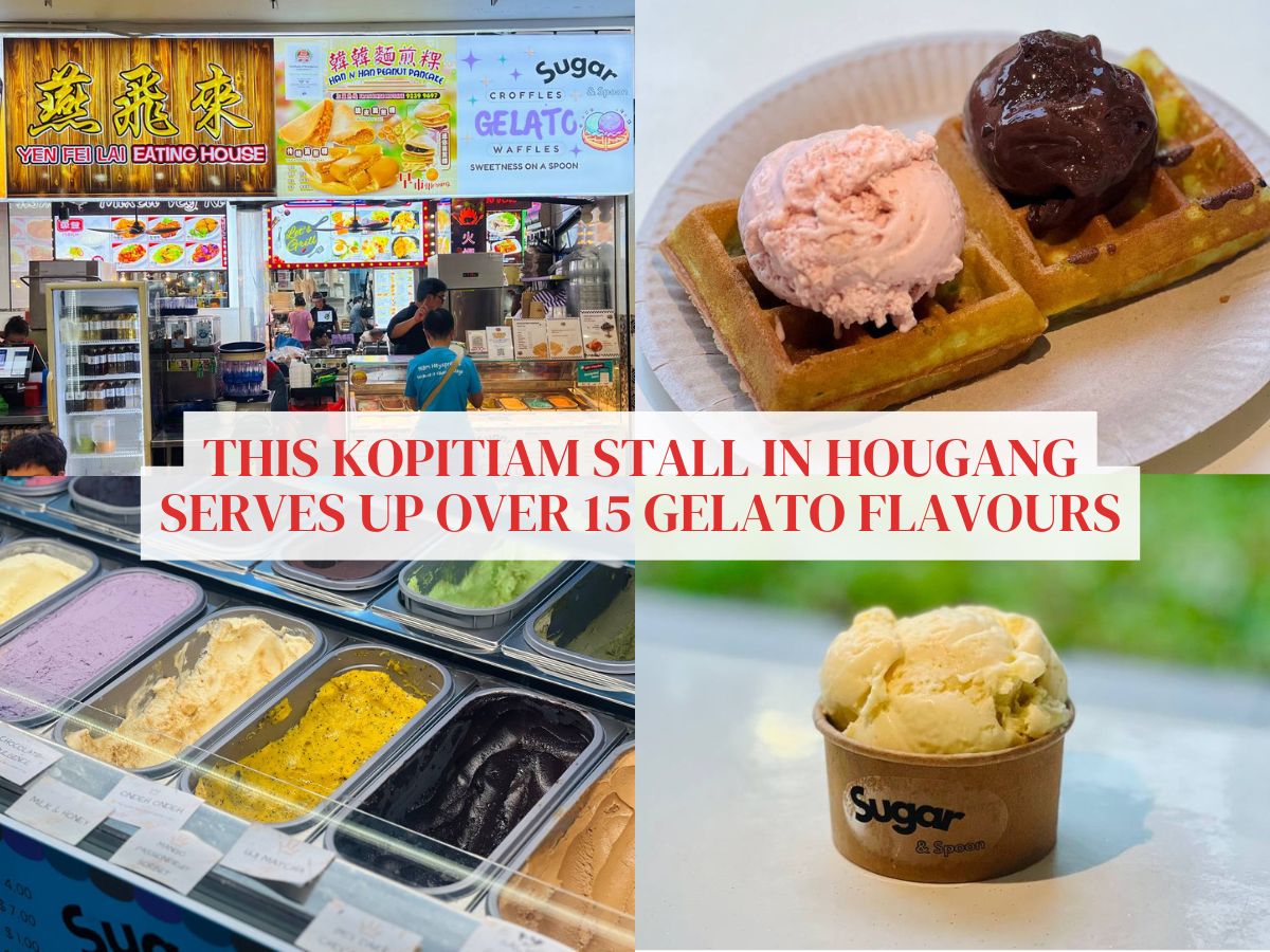 Sugar & Spoon is a gelato coffeeshop stall in Hougang, with over 15 flavours from S$4