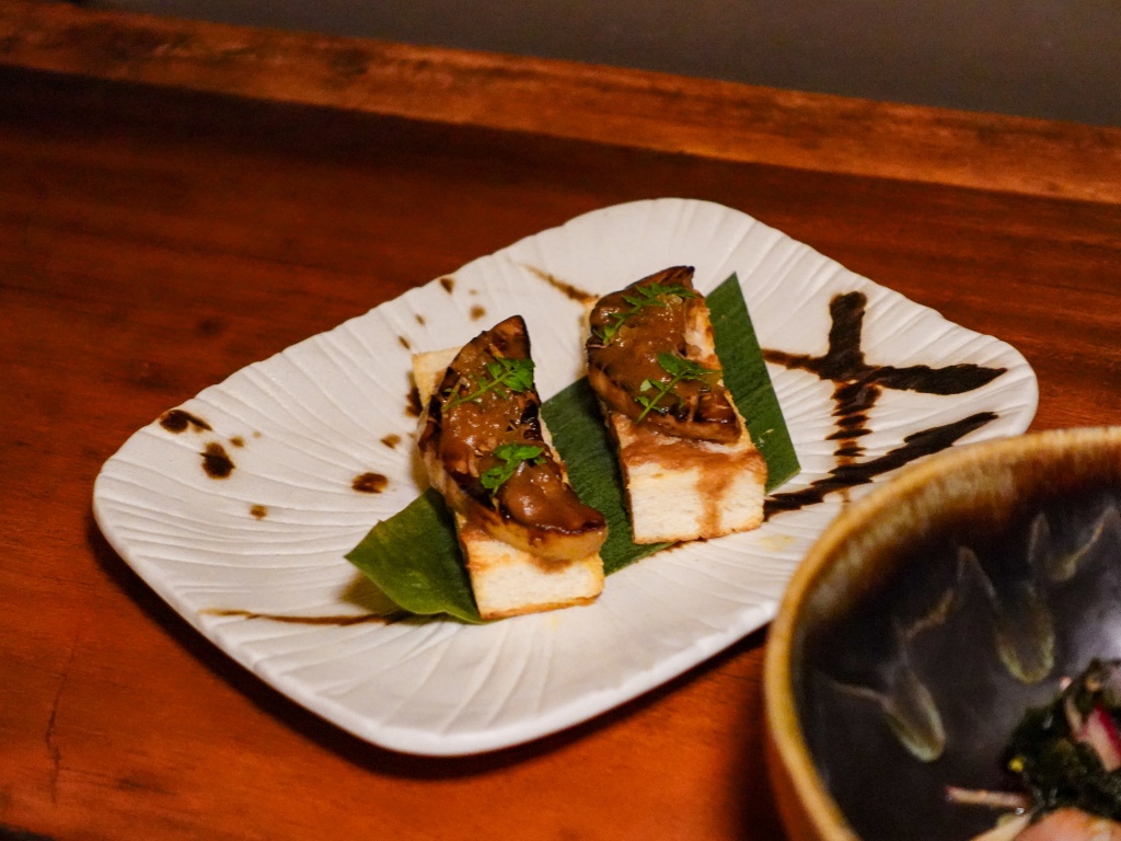 Foie gras toast. Photo: Sarah Chua/HungryGoWhere neon pigeon 10th anniversary menu