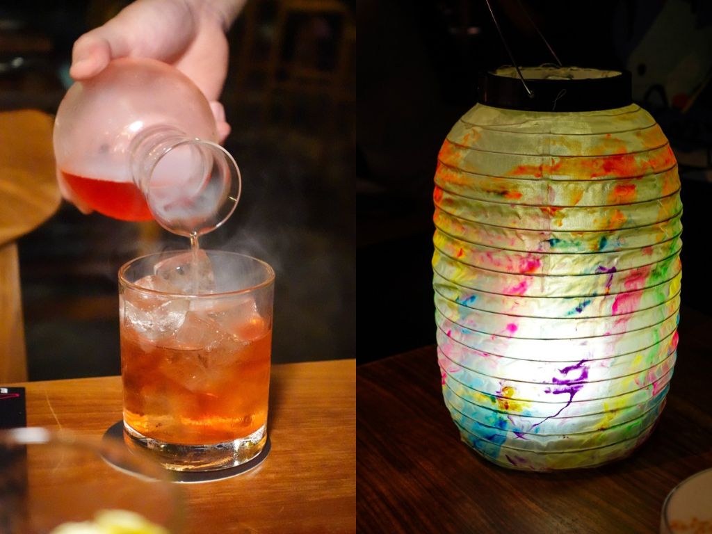 Ran-Ta-Ta-Tan (left) and Teared negroni (right). Photo: Sarah Chua/HungryGoWhere neon pigeon 10th anniversary menu