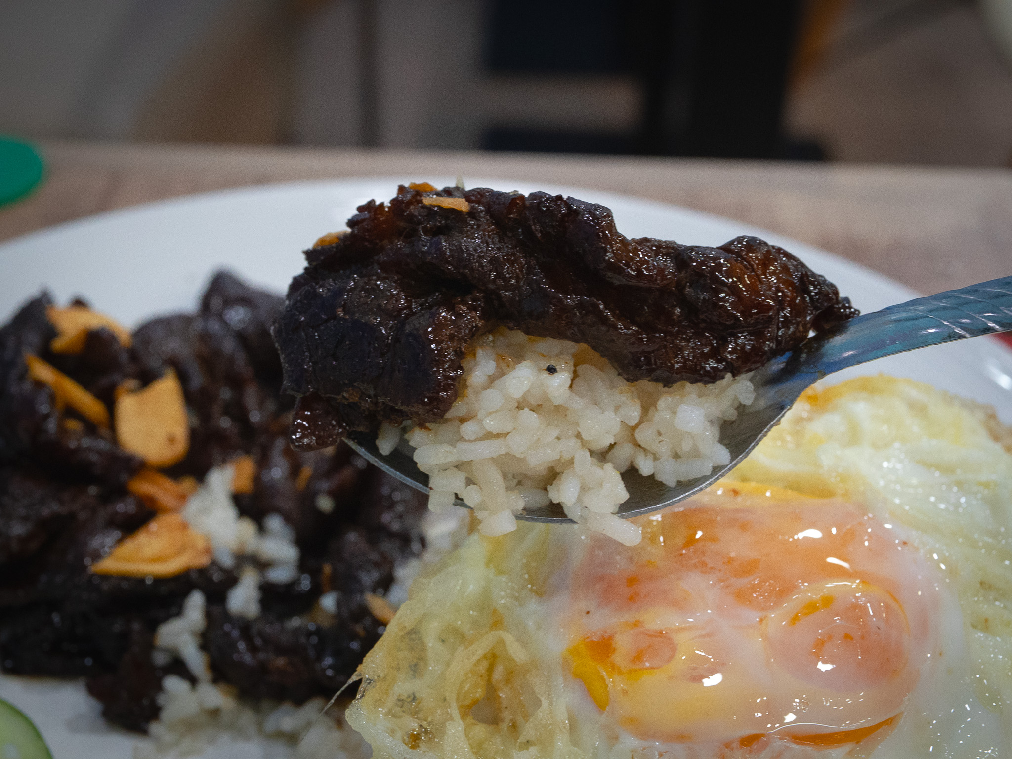 A spoonful of sweet-savoury tapsilog goodness. Photo: Angeline Ang/HungryGoWhere nanay's kitchen