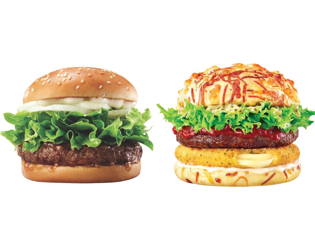 The signature bulgogi burger (left) and mozzarella burger tomato basil (right). Photos: Lotteria Singapore lotteria singapore jewel changi