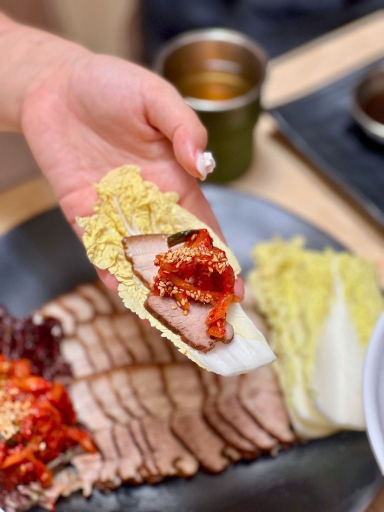 Bossam, assembled as a bite, though you can have the elements as is. Photo: Shannon Yap/HungryGoWhere gwanghwamun mijin singapore