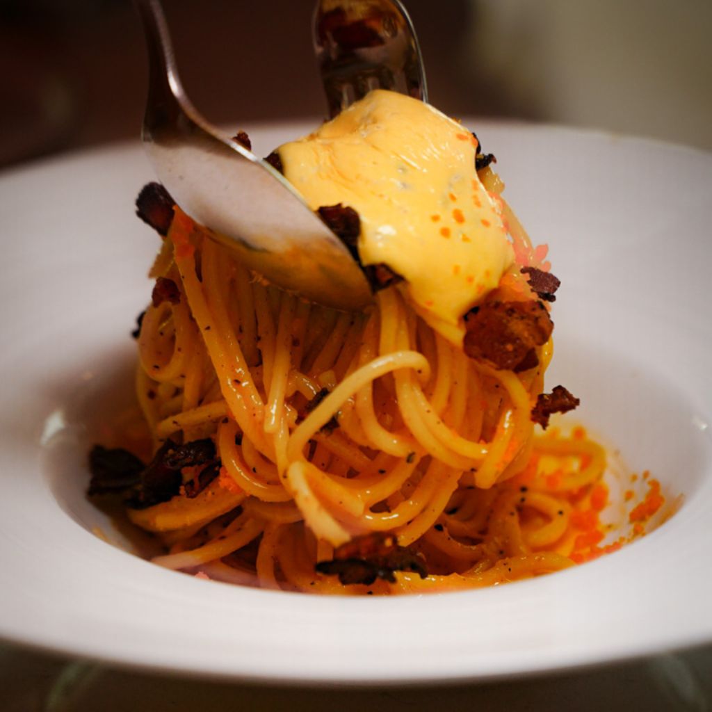 The salted egg carbonara. Photo: Evan Mua/HungryGoWhere new openings