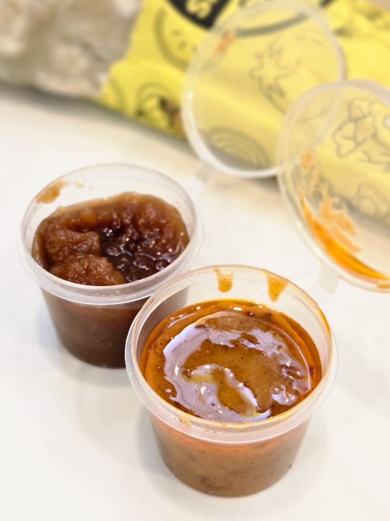 Barbecue sauce (left), hot sauce (right). Photo: Zawani Abdul Ghani/HungryGoWhere Shawarma Shack