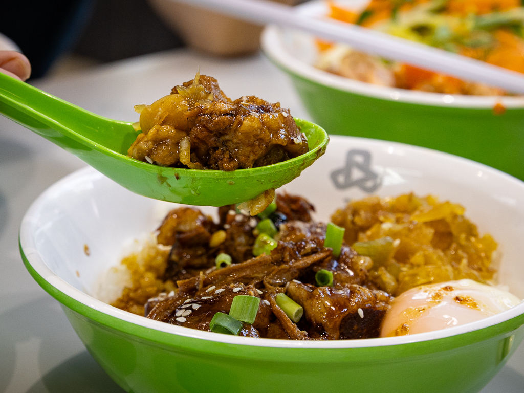Braissers’ rice bowl with pork jowl, including an onsen egg and salted vegetables as sides. Photo: Ravin Thiruchelvam/HungryGoWhere Braissers Rice Bowl Tanjong Pagar