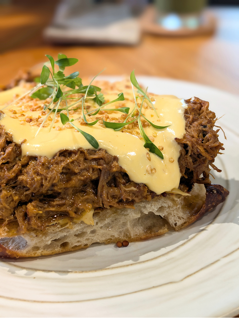 Pulled pork benedict. Photo: Zawani Abdul Ghani/HungryGoWhere open farm community brunch