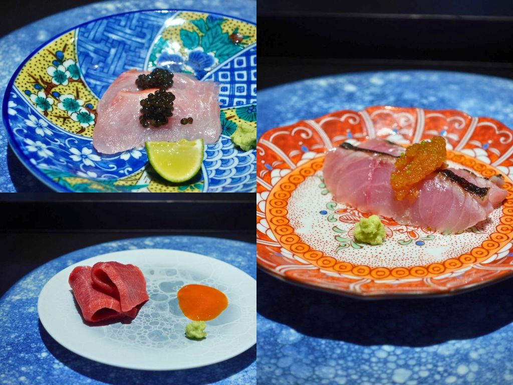 Clockwise from left: Kinmedai, kuromutsu, bluefin tuna. Photos: Sarah Chua/HungryGoWhere Kisho Singapore review