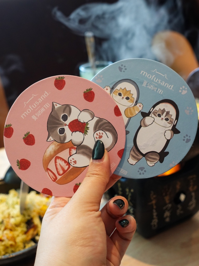 The coasters are made of cardboard, but relatively sturdy so you can take them home with you if you’d like! Photo: Sarah Chua/HungryGoWhere Sushi Tei Mofusand collab