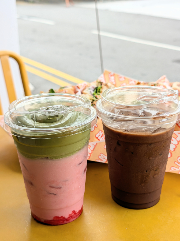 Strawberry matcha foam (left), iced chocolate (right). Photo: Zawani Abdul Ghani/HungryGoWhere marlow's deli
