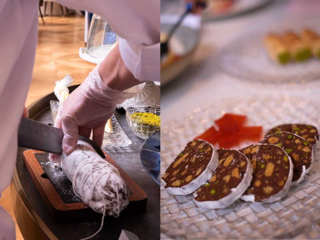 The pastry chef very excitedly showed us the “salami” chocolate. Photo: Angeline Ang/HungryGoWhere sophia st regis