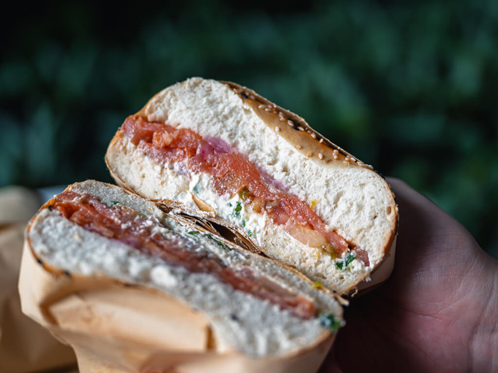 The Lox of Love boasts smoky salmon slices framed over fragrant scallion cream cheese. Photo: Abdul Rahim Anwar/HungryGoWhere The Bagel Bunch