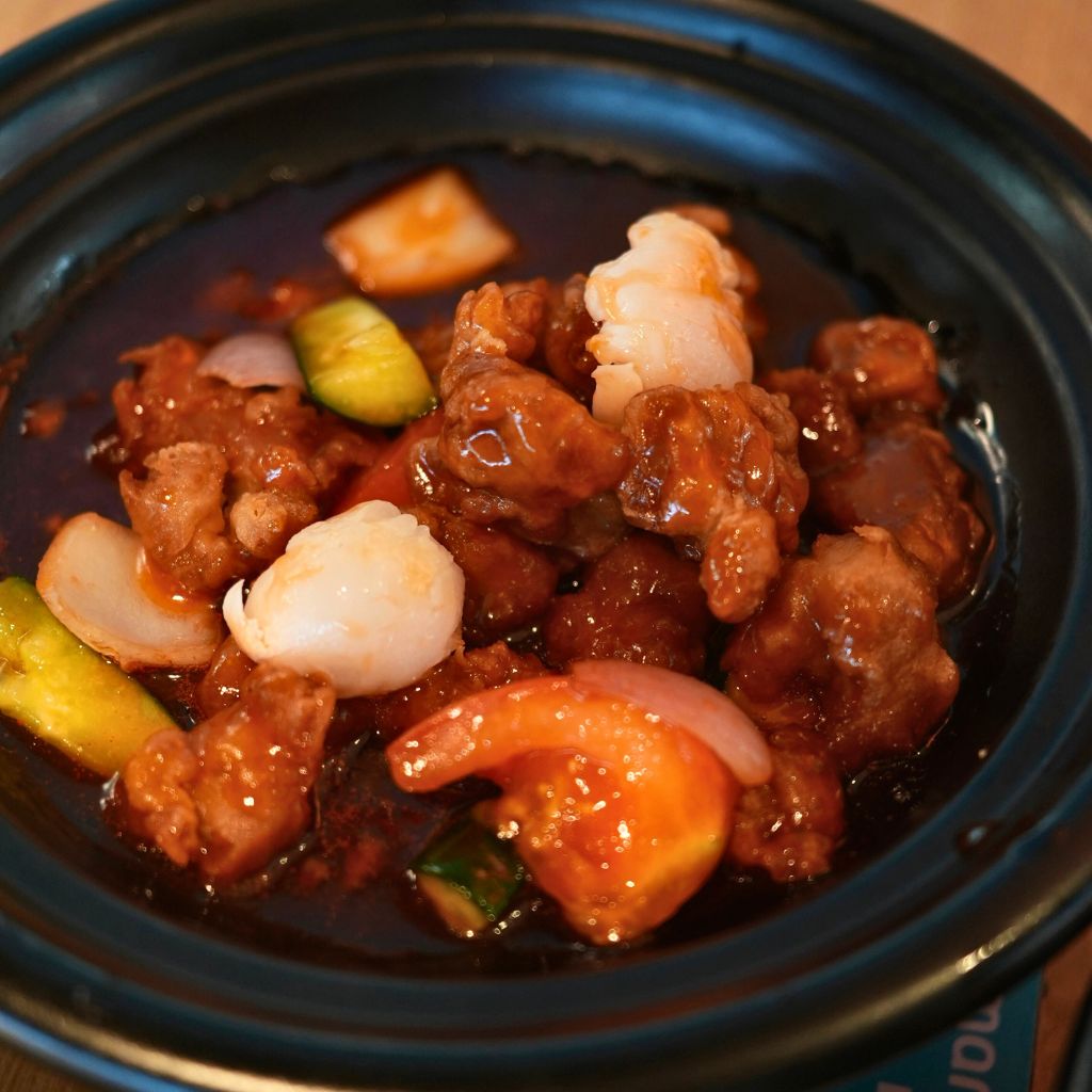 The sweet and sour pork with lychee is another popular Fujian dish. Photo: Shannon Yap/HungryGoWhere Putien Mama Singapore