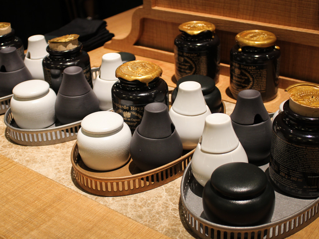 Ours included cognac mustard, soy aioli, chilli mustard (in house mustard), beef mustard (house mustard), dijon mustard. Photo: Angeline Ang/HungryGoWhere Moutarde and Sundae Royale