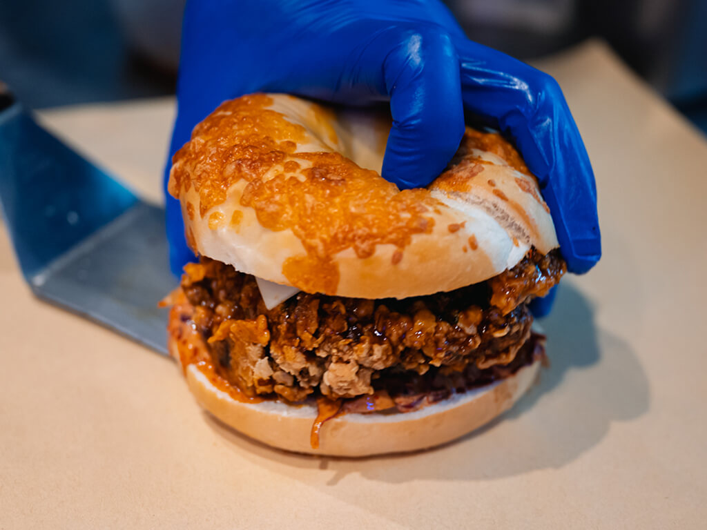 The sarnies are assembled and stacked in store. Photo: Abdul Rahim Anwar/HungryGoWhere The Bagel Bunch