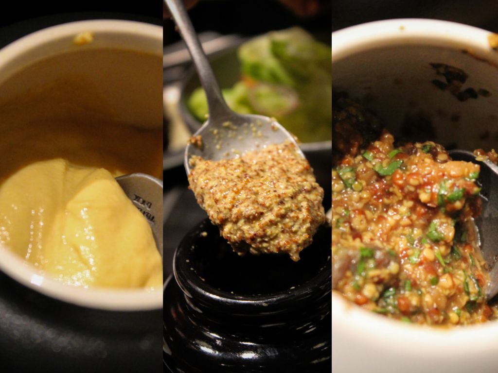 Soy aioli, cognac mustard and chilli mustard. Photo: Angeline Ang/HungryGoWhere Moutarde and Sundae Royale