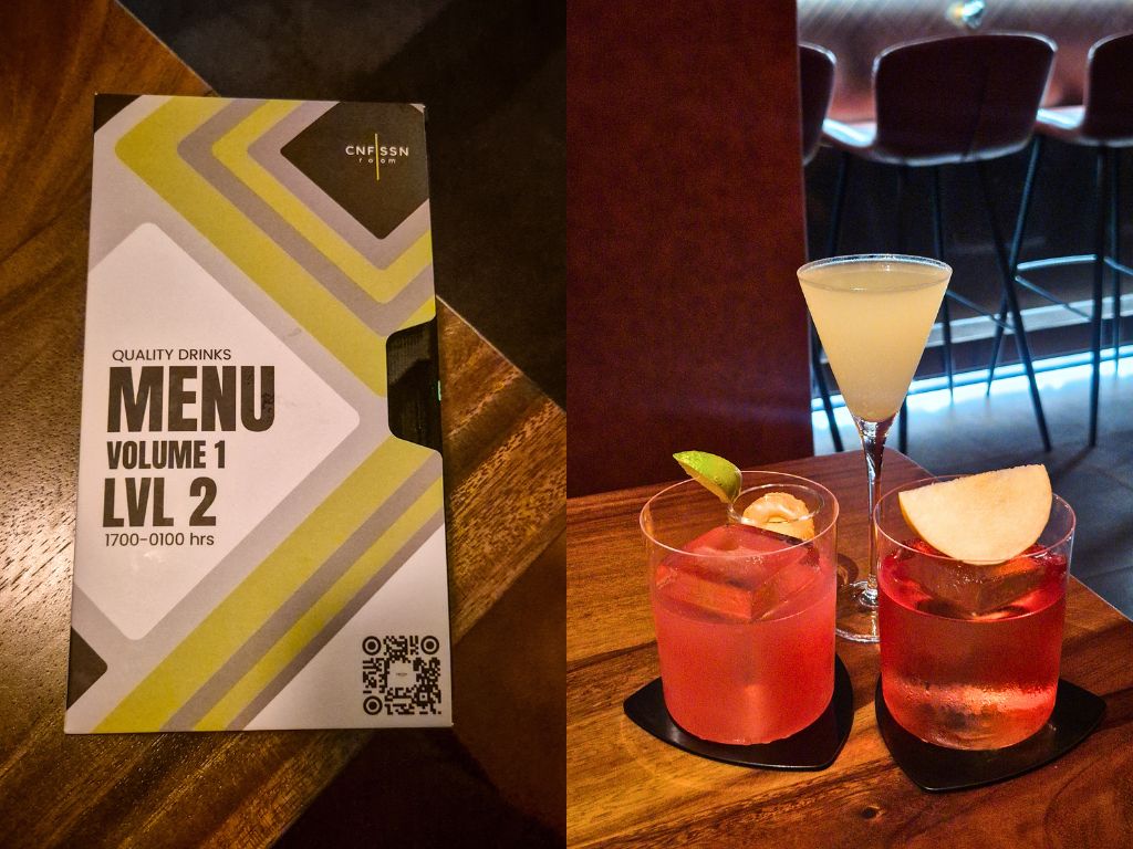 Pick your drinks from the back cover of a VHS tape. Photos: Sarah Chua/HungryGoWhere New Bars Singapore 2025