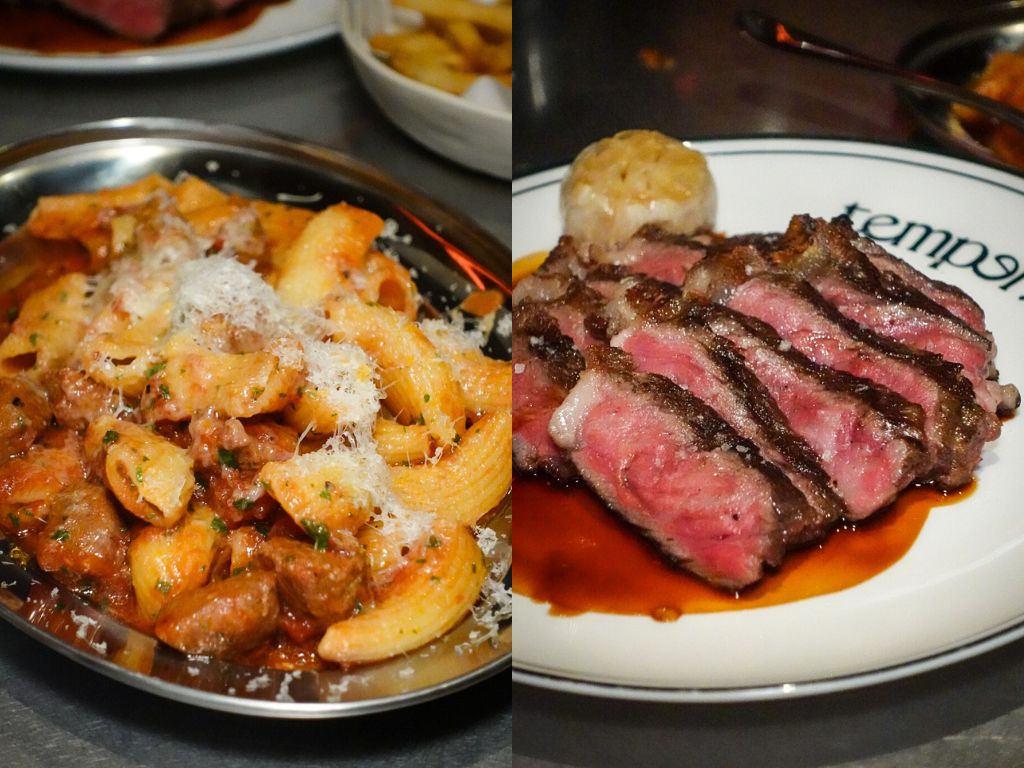 Spicy rigatoni (left) and the Iwate striploin (right). Photos: Sarah Chua/HungryGoWhere temper duxton mondrian singapore