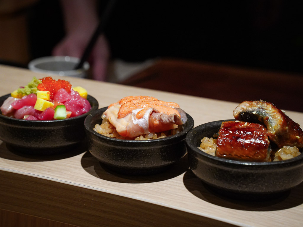 Then three mini rice bowls to help fill you up! Photo: Evan Mua/HungryGoWhere sushidan singapore