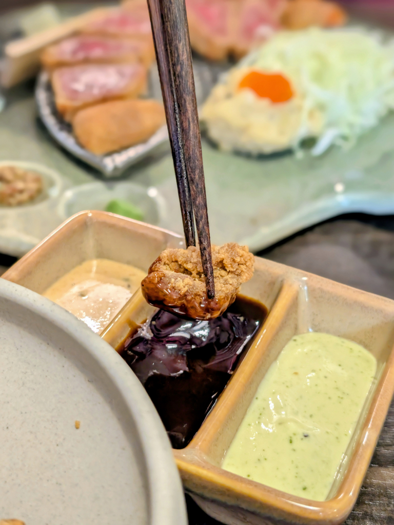 A5 wagyu tenders dipped in house katsu sauce. Photo: Zawani Abdul Ghani/HungryGoWhere Gyusei Gyukatsu Wagyu-Steakhouse