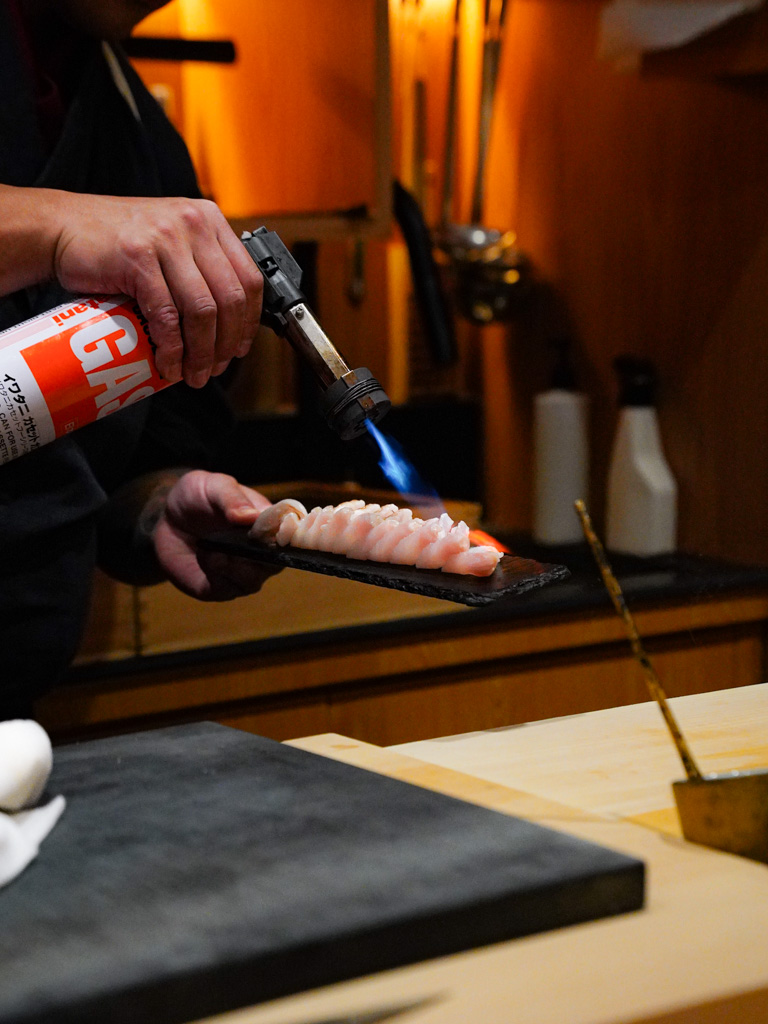 The torched sameragei (rough-scale flounder) is a great way to start. Photo: Evan Mua/HungryGoWhere sushi masa