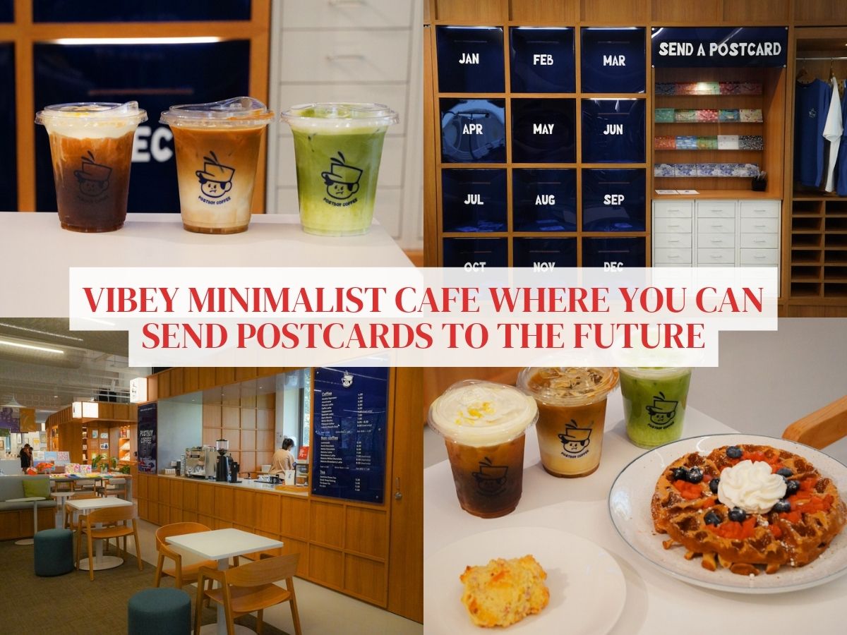 Postboy Coffee: Chill minimalist cafe with white chocolate matcha latte & postcards to mail to your 2027 self