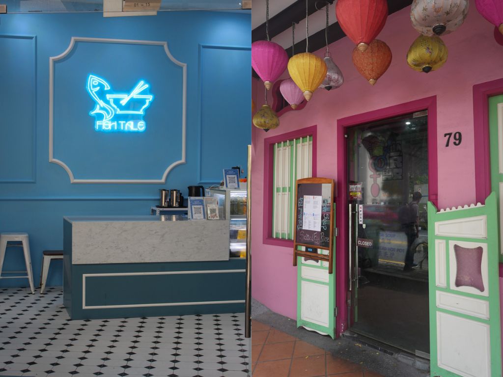 The new, modernised space at Buona Vista (left) and the former, more traditional setup at Kampong Bahru (right). Photos: Angeline Ang/HungryGoWhere fish tale buona vista