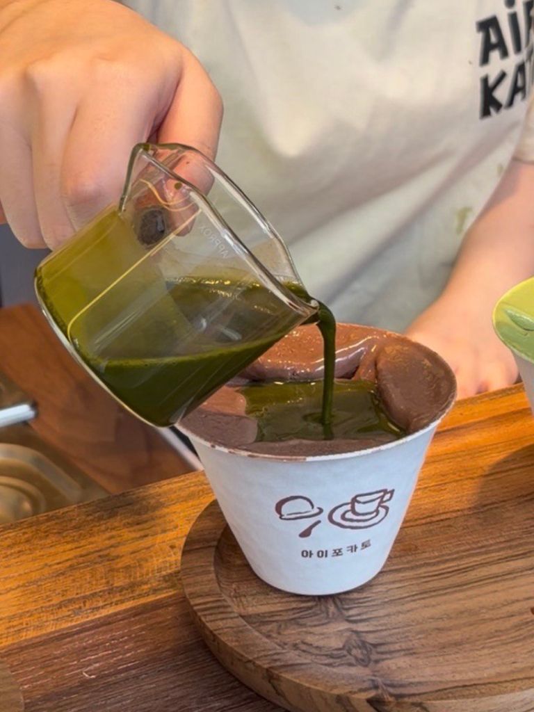 Chocolate gelato with a matcha pour. Photo: Shannon Ong/HungryGoWhere aifokaito singapore