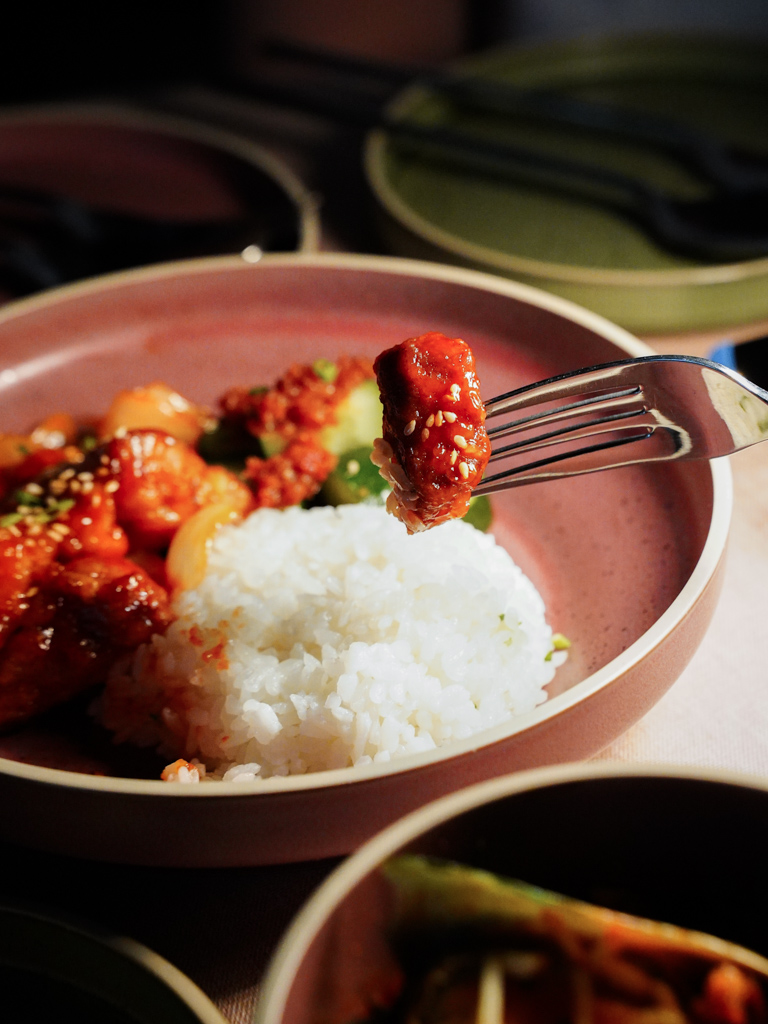 Classic sweet sour pork and rice. Photo: Evan Mua/HungryGoWhere rice @ rasa space