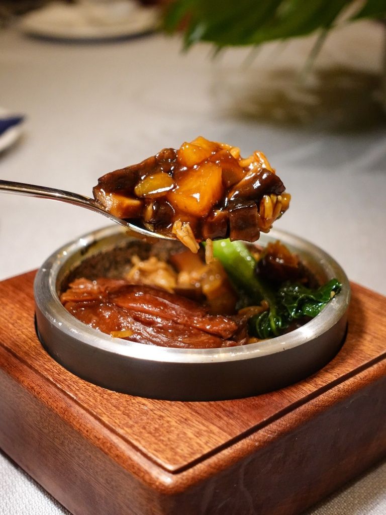 Whole 3-head abalone & sea cucumber in fragrant rice. Photo: Sarah Chua/HungryGoWhere weave sentosa singapore