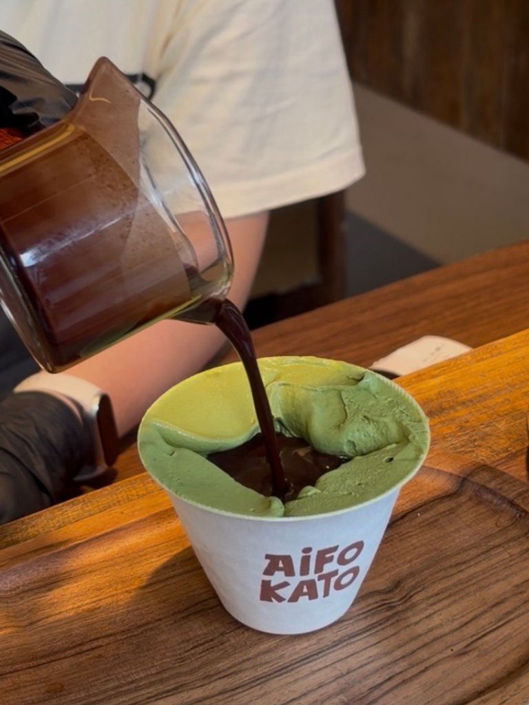 Matcha gelato with a chocolate pour. Photo: Shannon Ong/HungryGoWhere aifokaito singapore