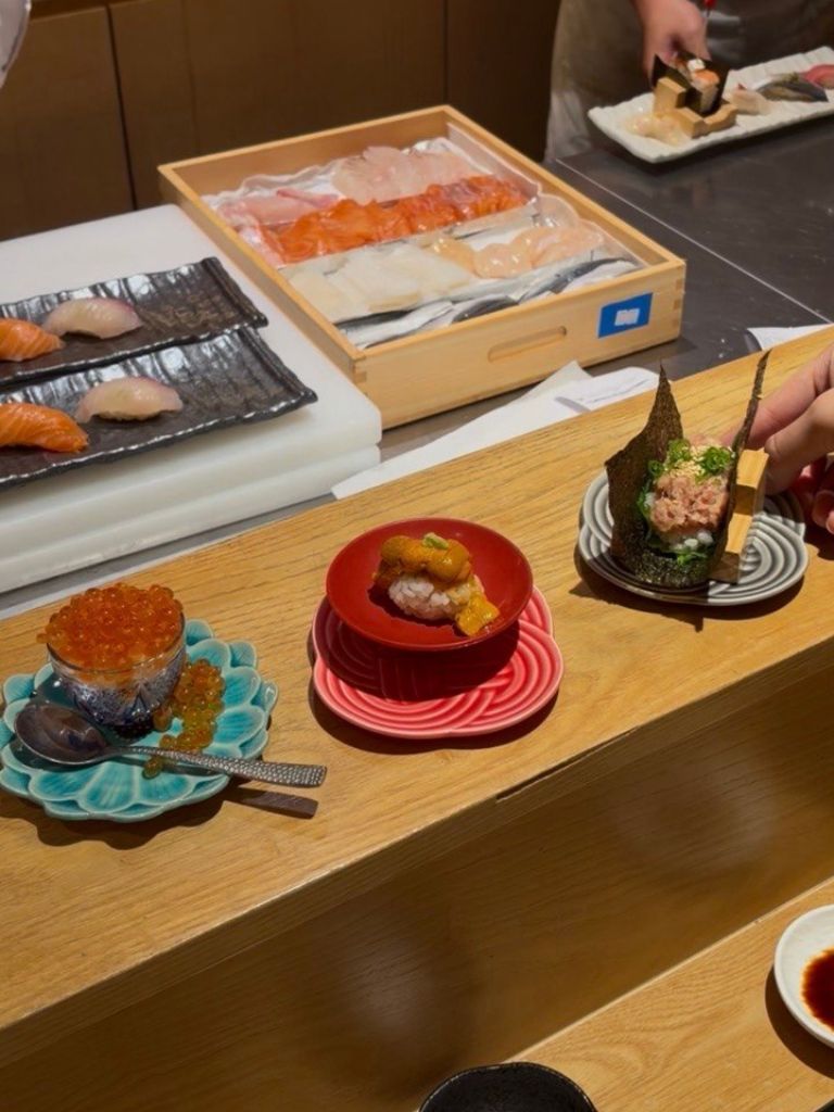From left to right: Overflowing ikura kobore, special neitoro handroll, creamy uni sushi. Photo: Shannon Ong/HungryGoWhere haku sushi