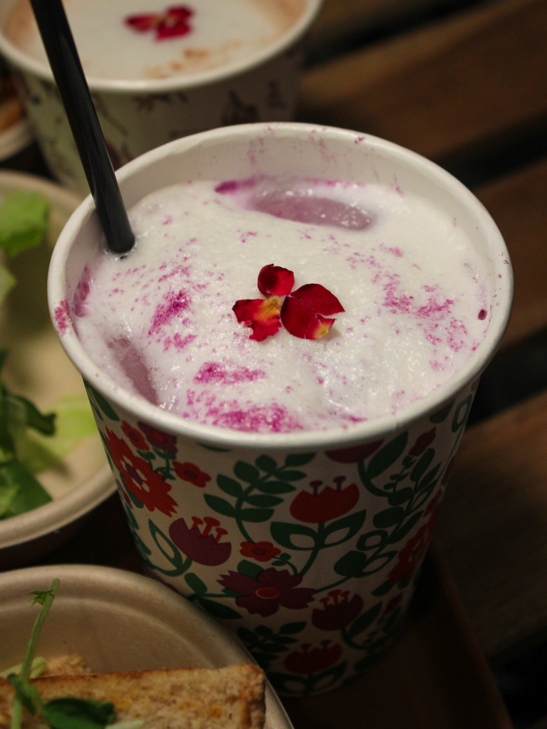 Frothy taro latte — a floral, sweet touch, and an easy finish. Photo: Angeline Ang/HungryGoWhere cottage kitchen and bakery upper thomson