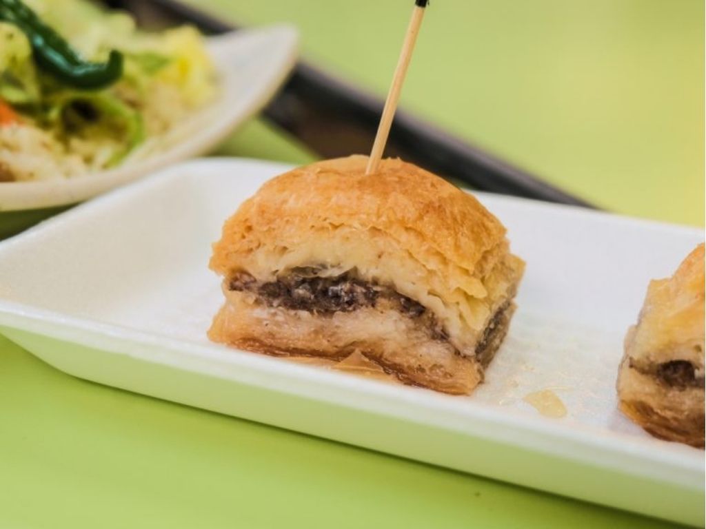 The baklava is a Middle Eastern dessert comprising crushed pistachios and walnuts layered in thin filo pastry. Photo: Gary Lim/HungryGoWhere golden mile food centre