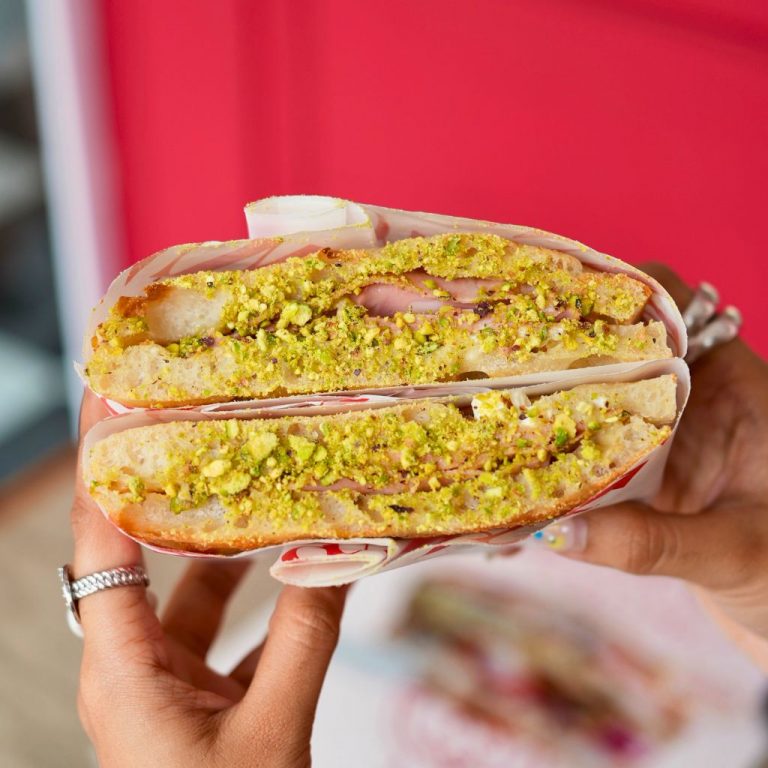 The pistachio cream adds a beautiful pop of color to the Mamma Mia! sandwich. Photo: Shannon Yap/HungryGoWhere sandwiches in singapore