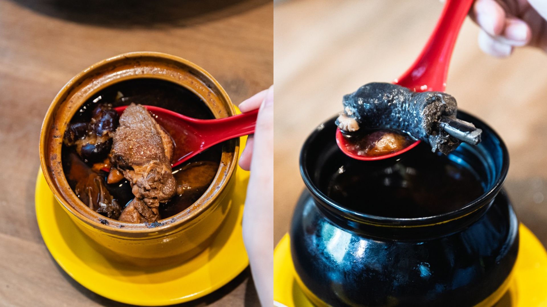 From left: Home by Enjoy’s white and black chicken soup. Photo: Abdul Rahim Anwar/HungryGoWhere home by enjoy